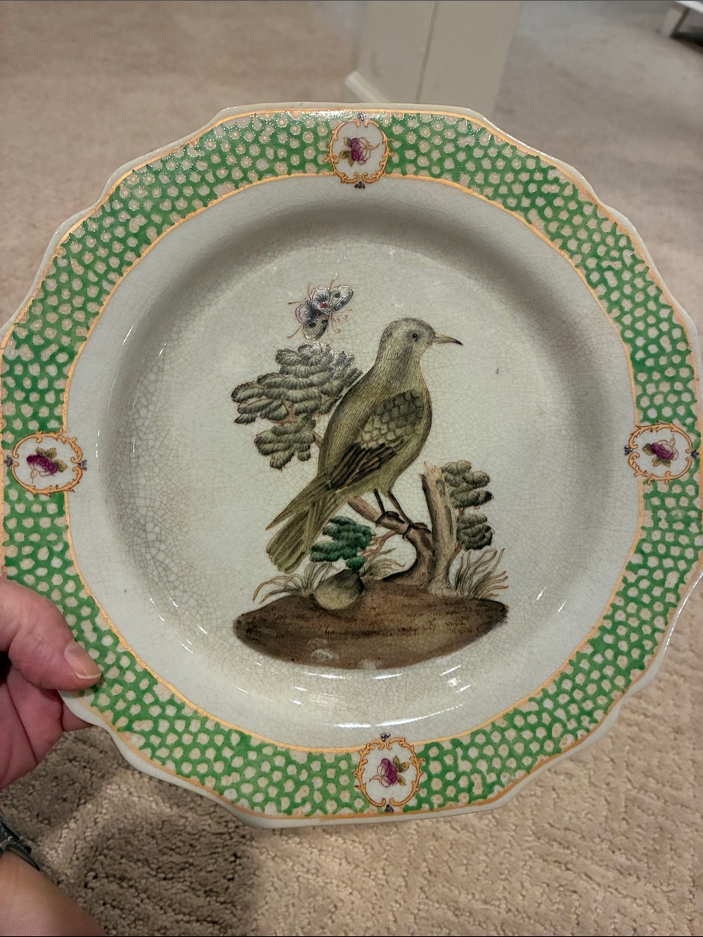 Vintage hand painted bird plate decor